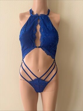 For Love And Lemons Royal Blue Lace Cutout Bodysuit